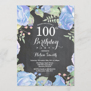 100th invitation florale bleue botanique