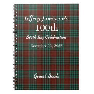 100th Plaid rouge et vert de livre d'invité de
