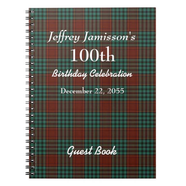 100th Plaid rouge et vert de livre d'invité de (Devant)