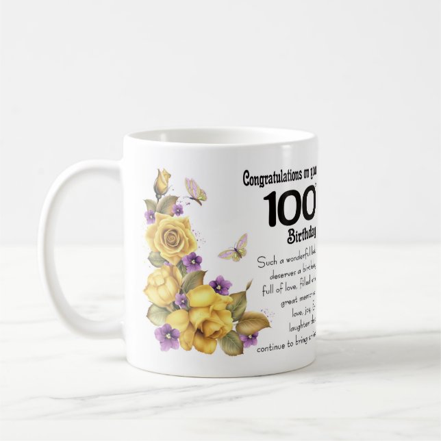 100th Rose jaune d'anniversaire et tasse de cadeau (Gauche)