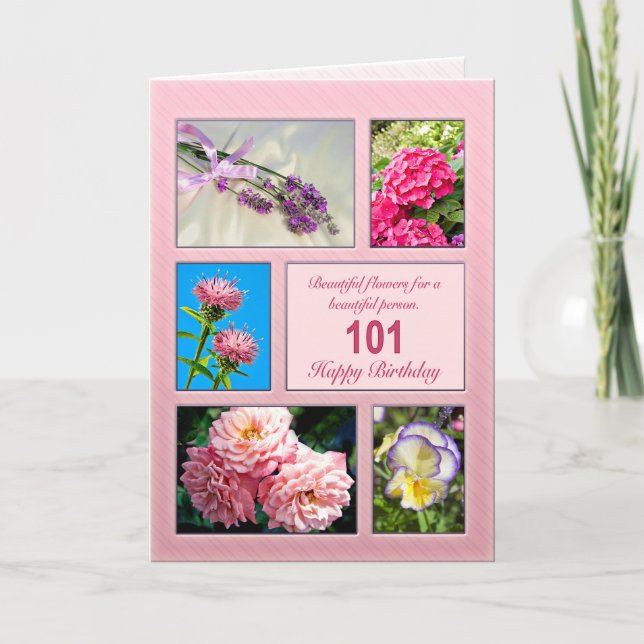 101e anniversaire, belle carte de fleurs (Devant)