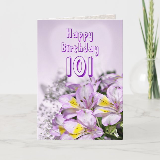 101st Carte d'anniversaire avec des fleurs de lis (Devant)