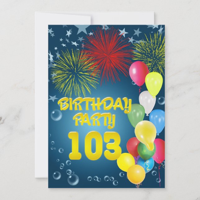 103e fête d'anniversaire Invitation avec ballons (Devant)