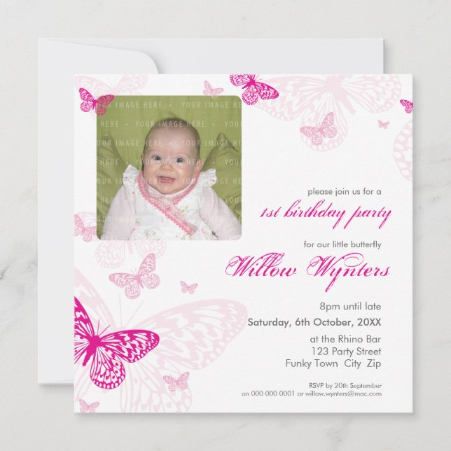 105 - PHOTO ANNIVERSAIRE INVITATIONS :: papillons  (Devant)