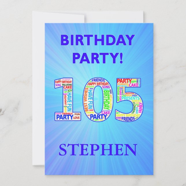 105e anniversaire Invitation Mots dans lettres (Devant)