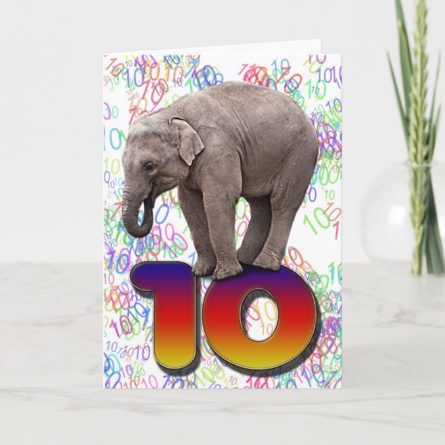 10 ans, une carte d'anniversaire d'éléphants heure (Devant)