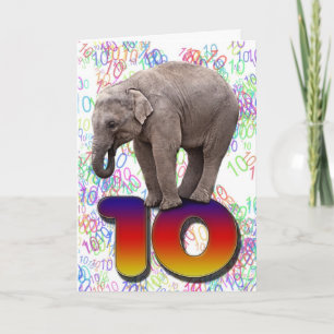 10 ans, une carte d'anniversaire d'éléphants heure