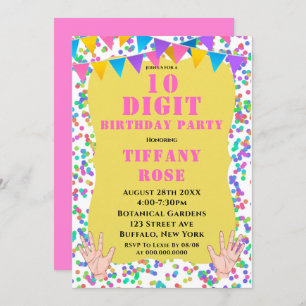 10 Chiffres Confetti Invitations de fête d'anniver