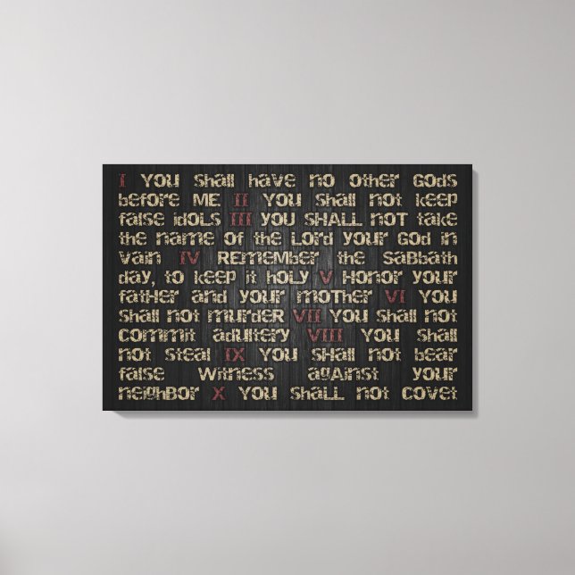10 commandements sur toile en bois foncé 30" x 20" (Recto)