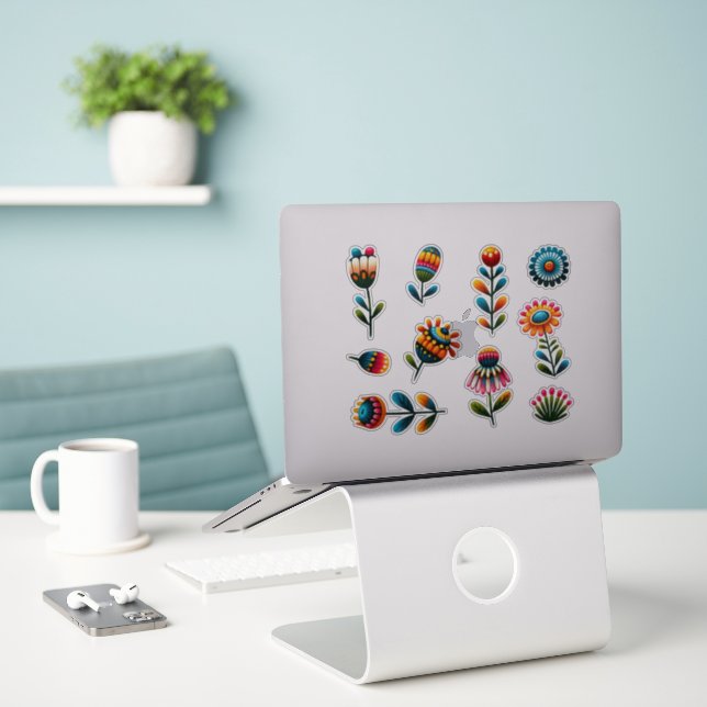 10 Fleurs d'art folklorique Sticker transparent (Ordinateur portable sur le bureau)