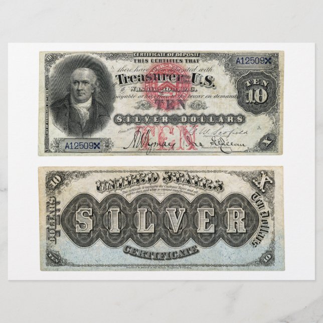 10 $ U.S. Banknote Silver Certificate 1878 (Devant)