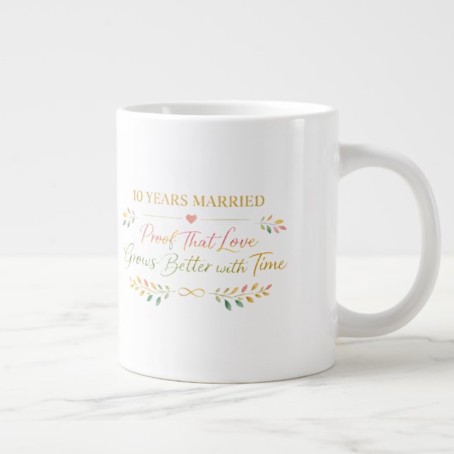 10 Years Married Elegant Anniversary Mug Gift (Droite)