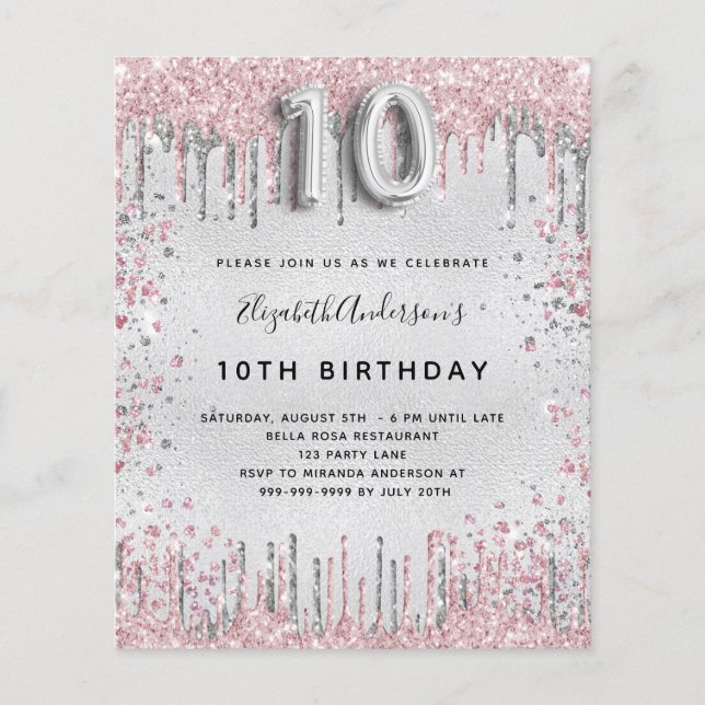 10e anniversaire argent rose parties scintillant i (Devant)