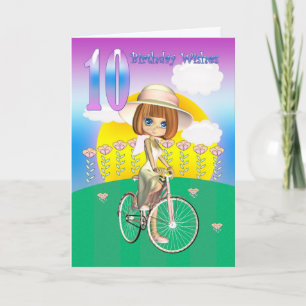 10e Anniversaire Carte avec petite fille à vélo