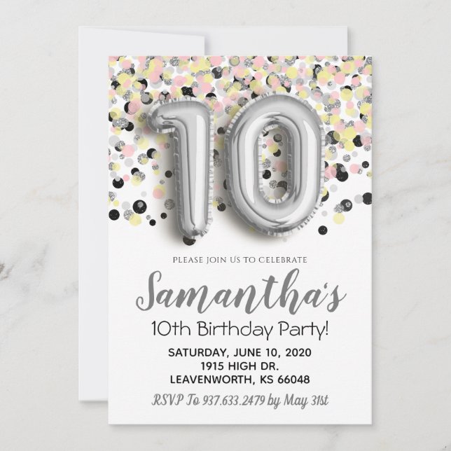 10e anniversaire Confetti Invitation (Devant)