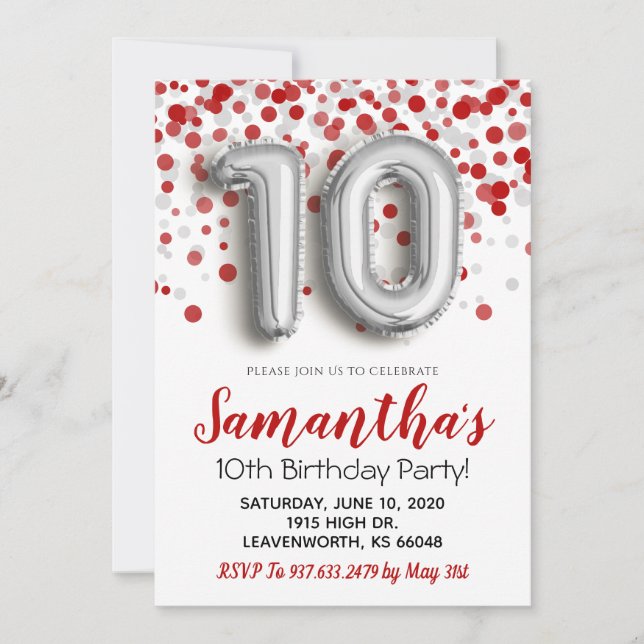 10e anniversaire Confetti Invitation (Devant)
