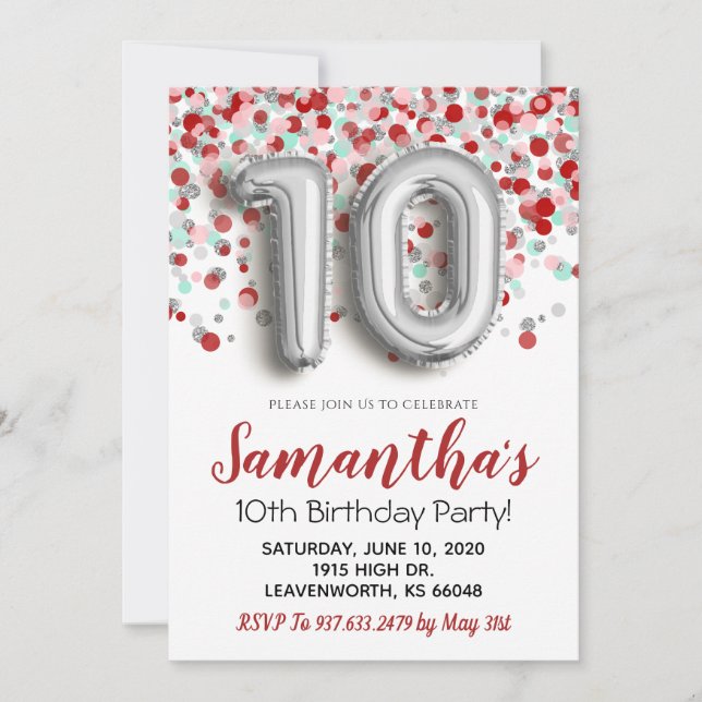 10e anniversaire Confetti Invitation (Devant)