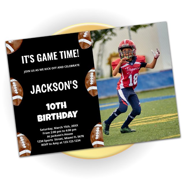 10e anniversaire de football noir Invitations avec (Créateur téléchargé)