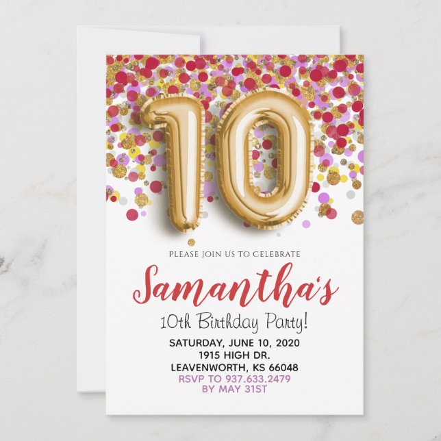10e anniversaire Gold Confetti Invitation (Devant)
