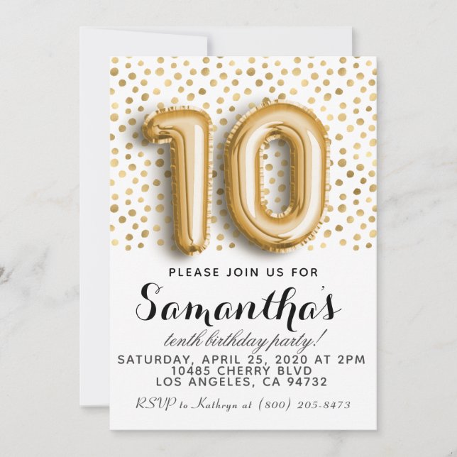 10e anniversaire Gold Polkadot Invitation (Devant)