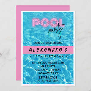 10e anniversaire invitation pour son Pool Party Su