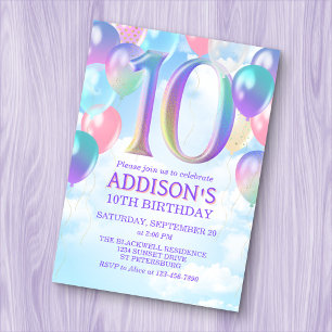 10e anniversaire Rainbow Balloons Invitation