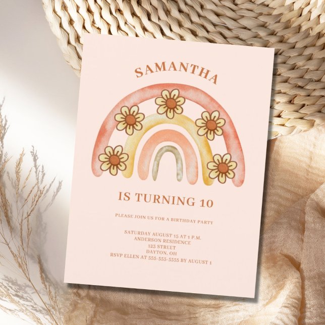 10e anniversaire Retro Boho Rainbow Invitation (Créateur téléchargé)