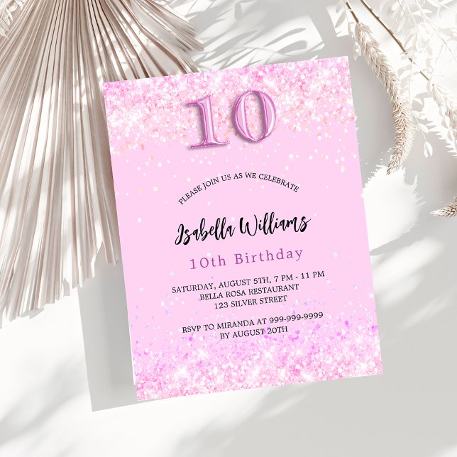 10e anniversaire rose confetti fille invitation bu (Créateur téléchargé)