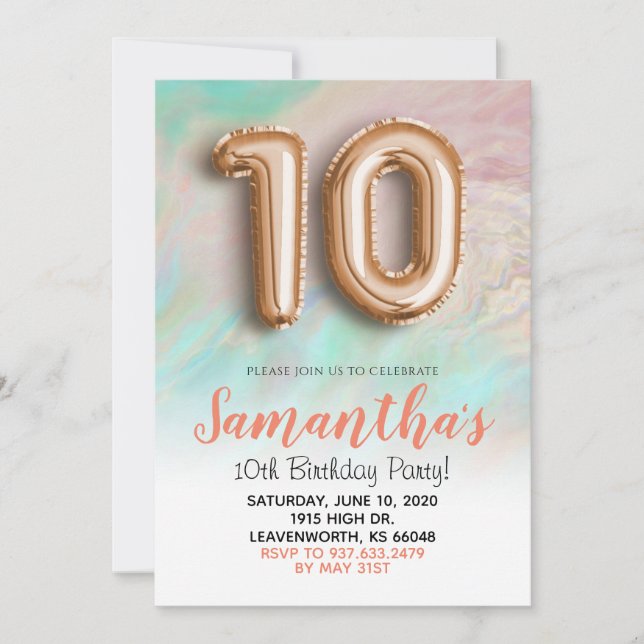 10e anniversaire Rose Gold Marble Invitation (Devant)