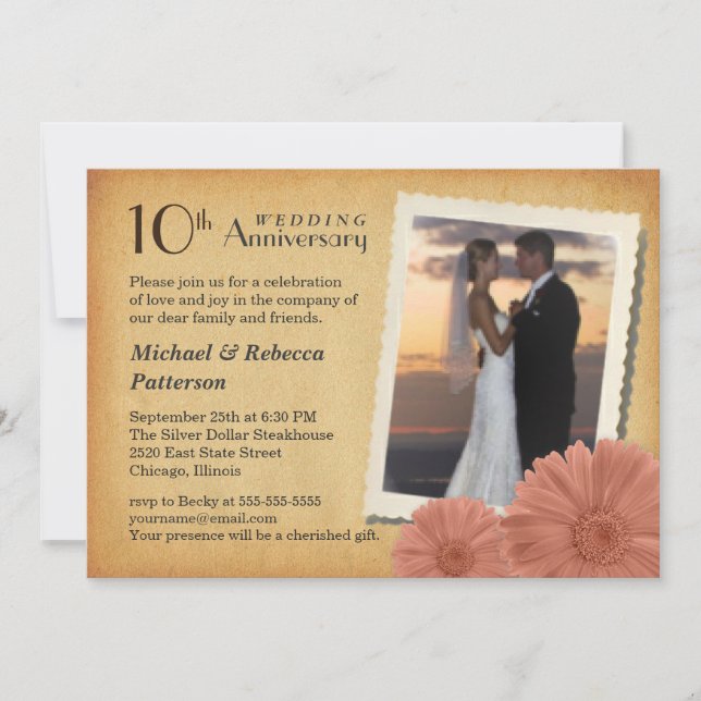 10e anniversaire Vintage Daisy Photo Invitations (Devant)