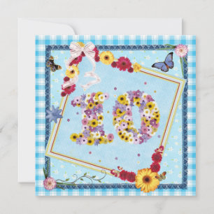10e fête d'anniversaire Invitation fleurs, papillo