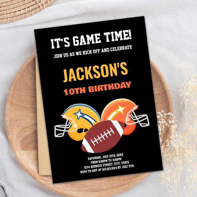 10e Invitations d'anniversaire de football Jaune N (10th Black Yellow Football Birthday Invitations)