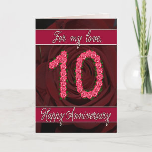 10ème carte d'anniversaire avec les roses et le