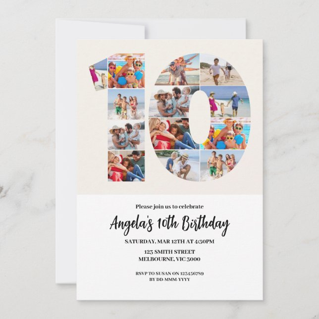 10th Birthday Invitation - Number 10 (Devant)
