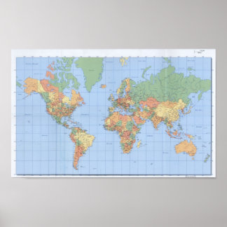 10x16 World Maps, Poster de la carte imprimée