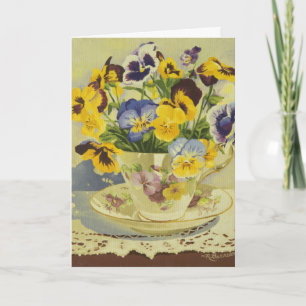 1187 Pansies dans la carte de sympathie Teacup