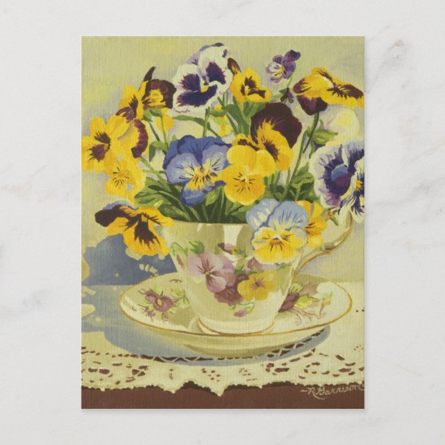 1187 Pansies dans la carte postale Teacup (Devant)