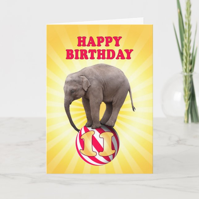 11 ans, une carte d'anniversaire d'éléphants heure (Devant)