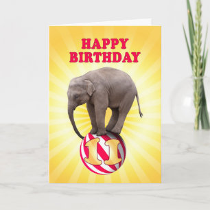 11 ans, une carte d'anniversaire d'éléphants heure