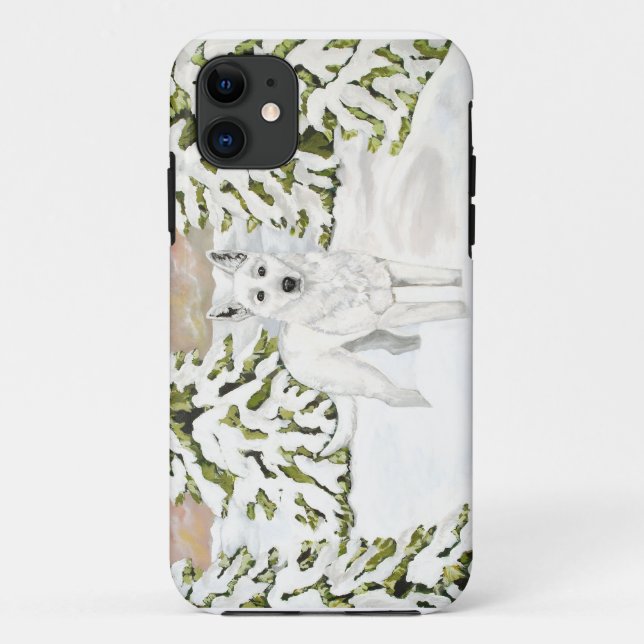 11 Berger blanc allemand Coque iphone de neige hivern (Dos)