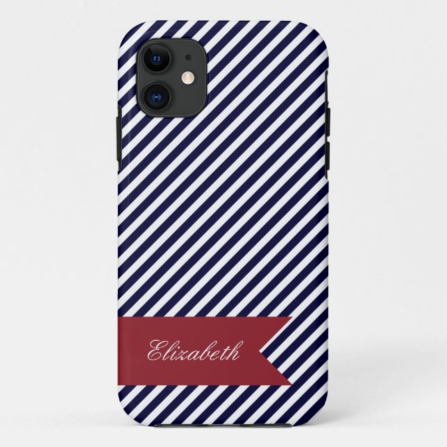 11 Bleu Marine & Blancs avec Monogram iPhone 5 Coque (Dos)
