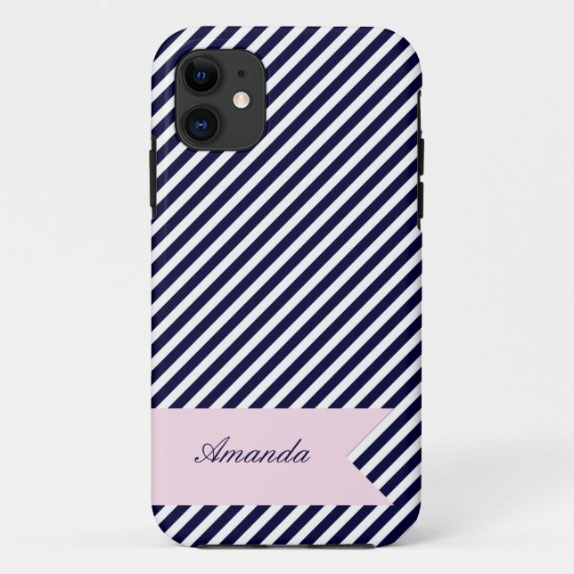 11 Bleu Marine & Blancs avec Monogram iPhone 5 Coque (Dos)