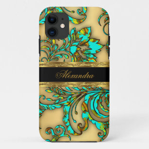 11 Coque iPhone 5 élégant sarcelle or noir floral dam