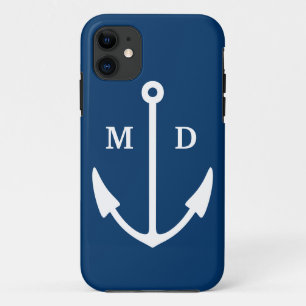 11 Coque iphone de bleu marine avec le monogramme