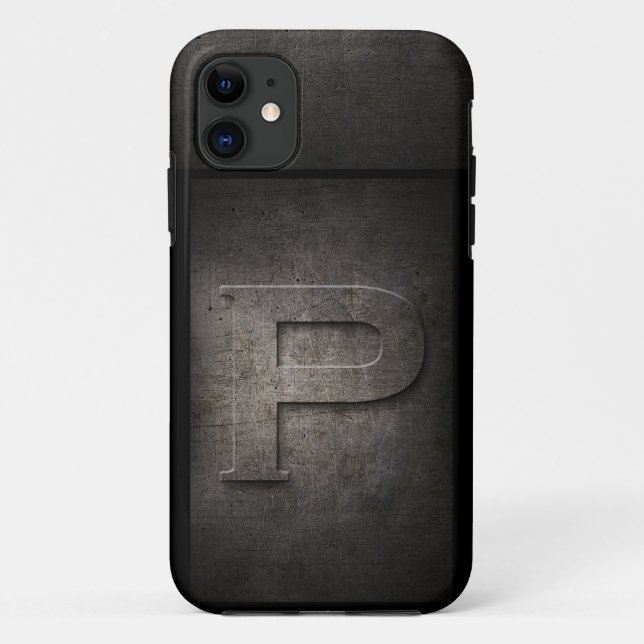 11 Coque iphone de monogramme de métal de grunge (Dos)