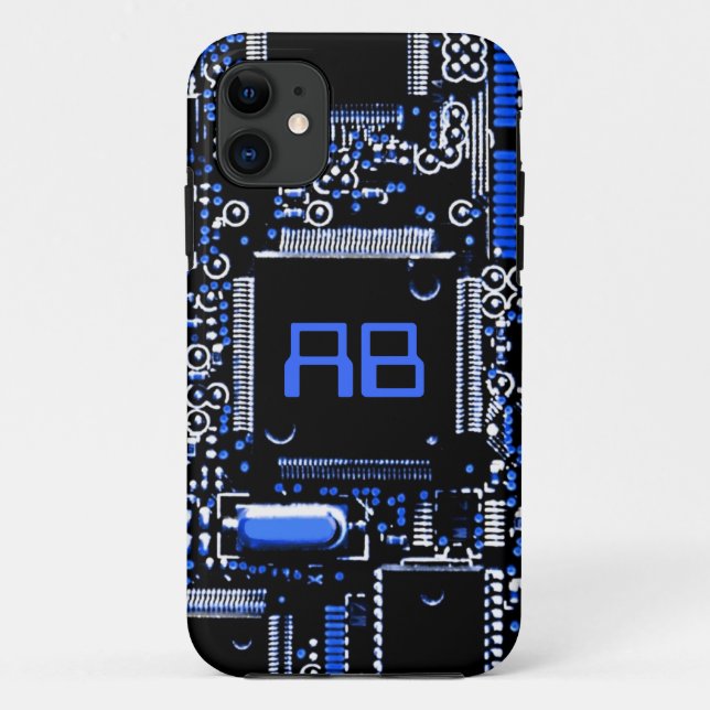 11 Coque iphone monogramme Circuit Blue 2 (Dos)