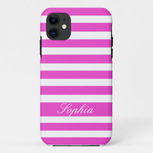 11 coque iphone rose blanc rayé Bande personnalisée