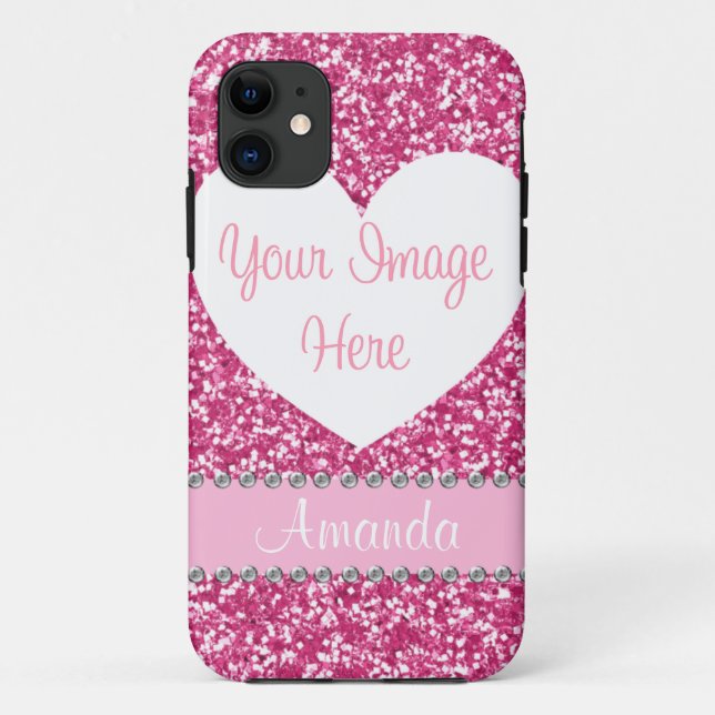 11 Coque iphone rose de photo de coeur de fausse (Dos)