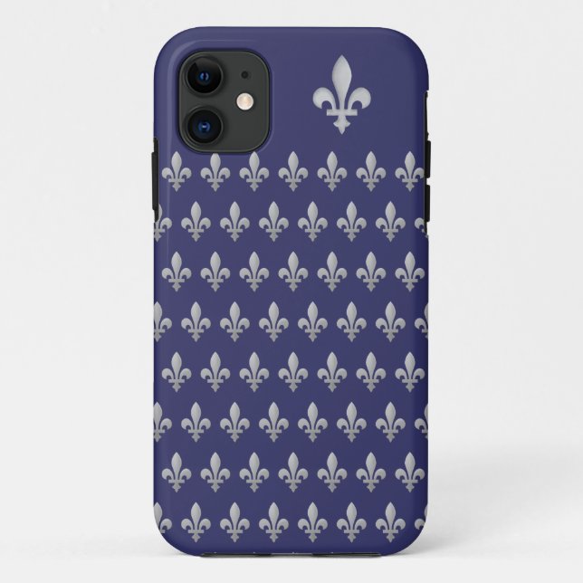 11 Coque Silver Fleur de lys Royal Blue iPhone 5 (Dos)