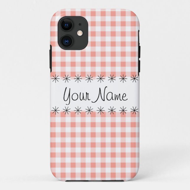 11 Coral En vichy Vérifier le coque iphone 'Nom' (Dos)